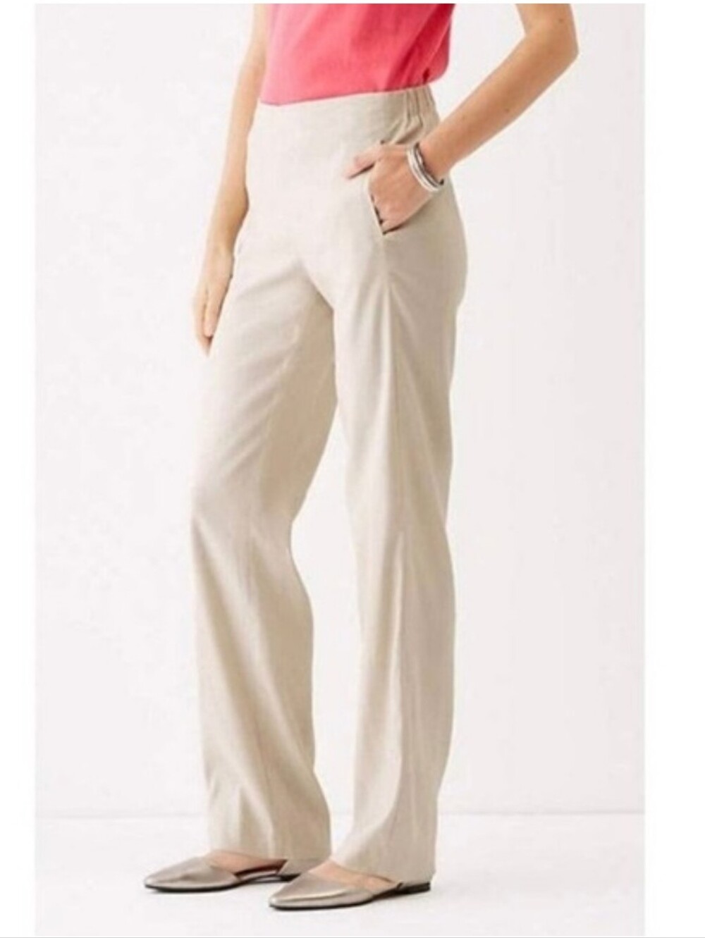 J. Jill 100% Linen Pull On Pants In Flax Beige M Tall Preppy Coastal Grandma